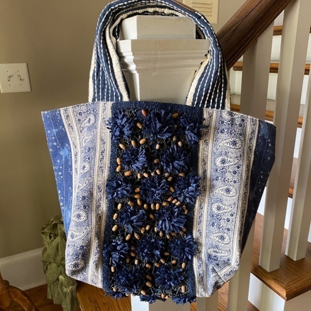 Anthropologie Large Canvas Embellished Tote Bag